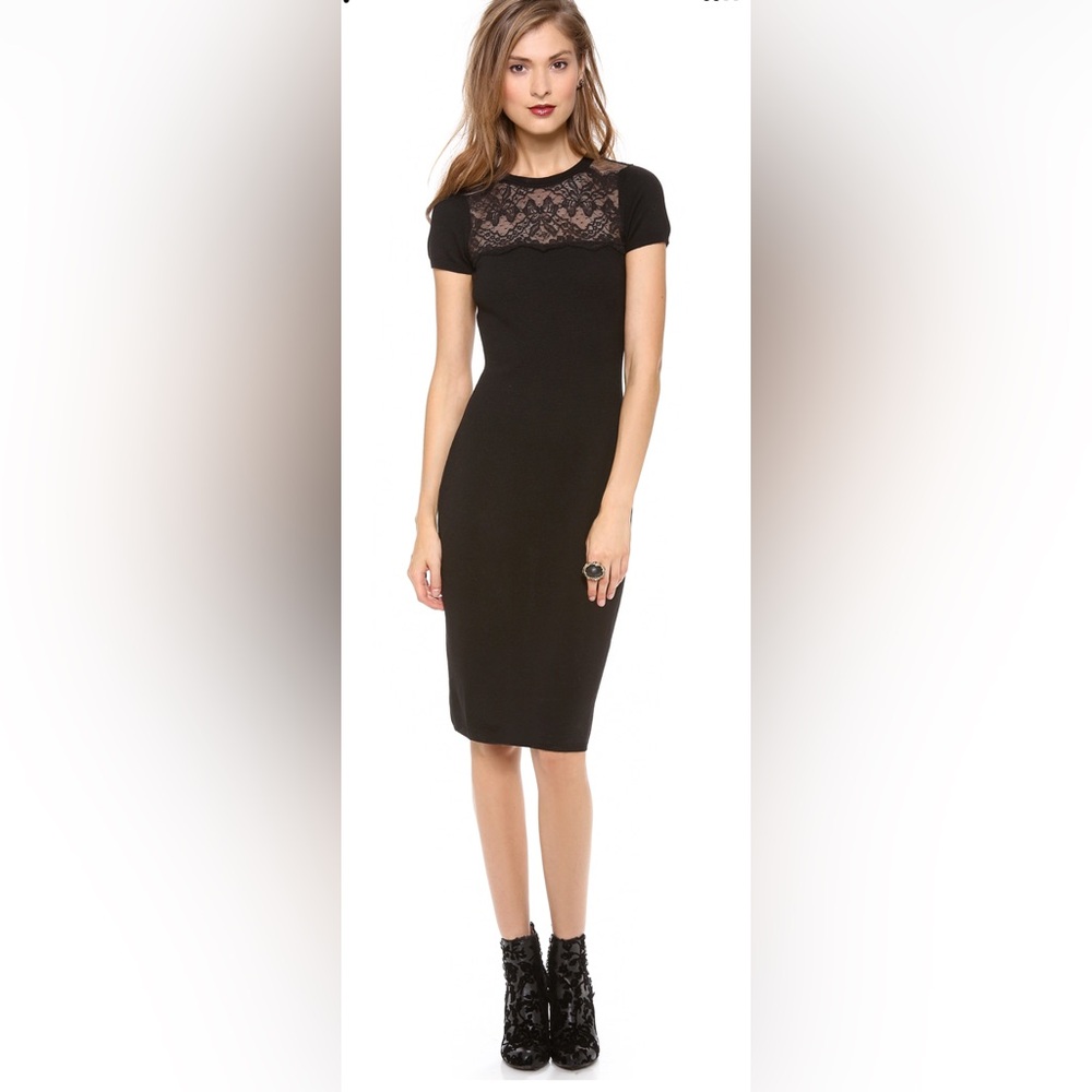 RED Valentino Black Fitted Wool Sheath Midi Dress